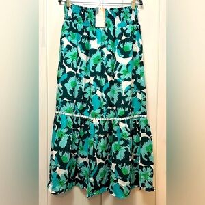 Floral Blue And Green Maxi Skirt Sz LG New!